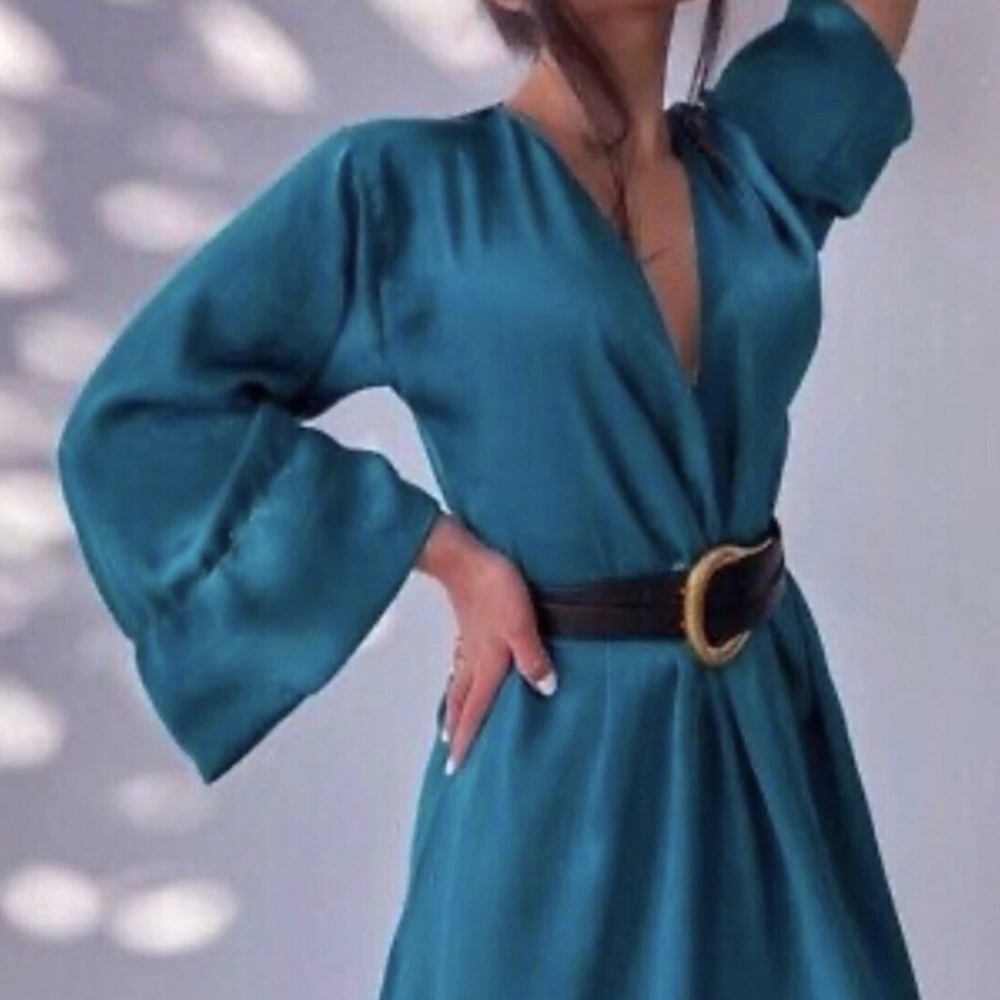 RARE NWT ZARA SS21 SATIN EFFECT MIDI DRESS - Teal